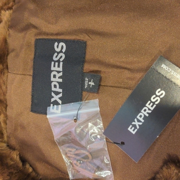 Express Brown Faux Fur Longline Coat with Pockets size Small - Picture 9 of 11